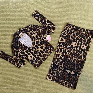 Full Circle Trends NWT cheetah set blouse skirt  bodycon size m